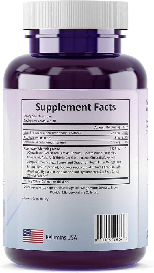Relumins 1650mg Reduced Glutathione Complex 90 Veggie 5 Bottles