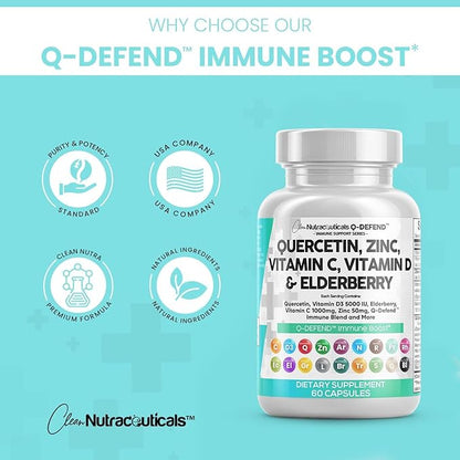 Clean Nutraceuticals Quercetin Zinc Vitamin C Vitamin D Bromelain Elderberry - Lung Immune Support Supplement Adults with Artemisinin, Sea Moss, Echinacea, Allergy Relief