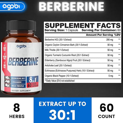 Berberine Supplement with Ceylon, Milk Thistle, 60 Counts 2 Months