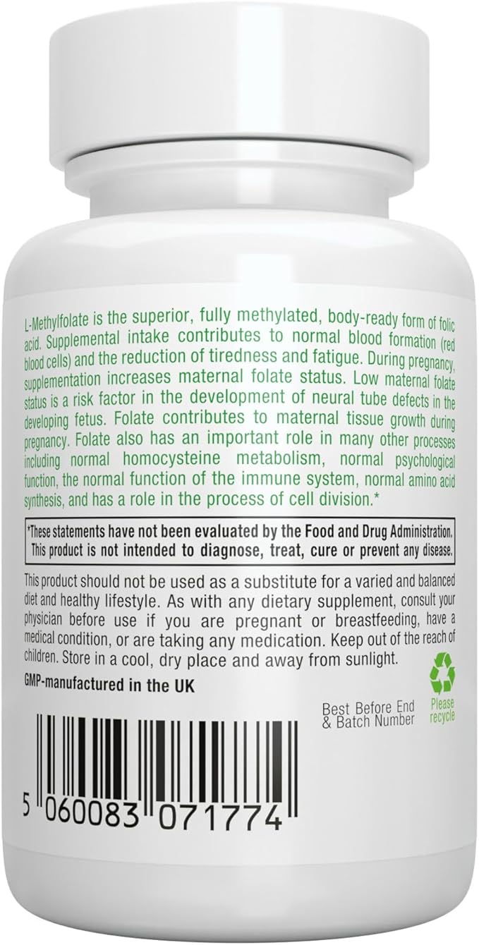Pure Folate 400mcg, Optimized Methylfolate, Clean 180 Small
