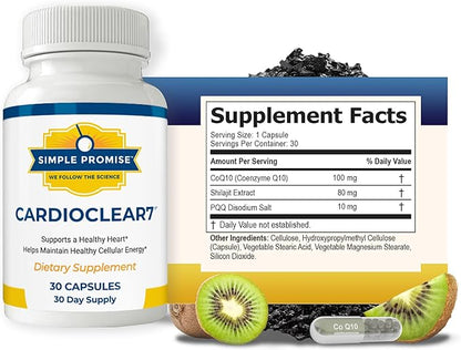 Simple Promise Cardio Clear 7 - Heart Health Supplements - Maintain Cellular Energy - Contains Coq 10, 30 Day Supply