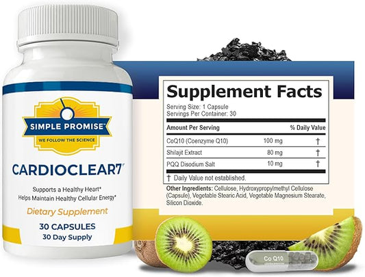 Simple Promise Cardio Clear 7 - Heart Health Supplements - Maintain Cellular Energy - Contains Coq 10, 30 Day Supply