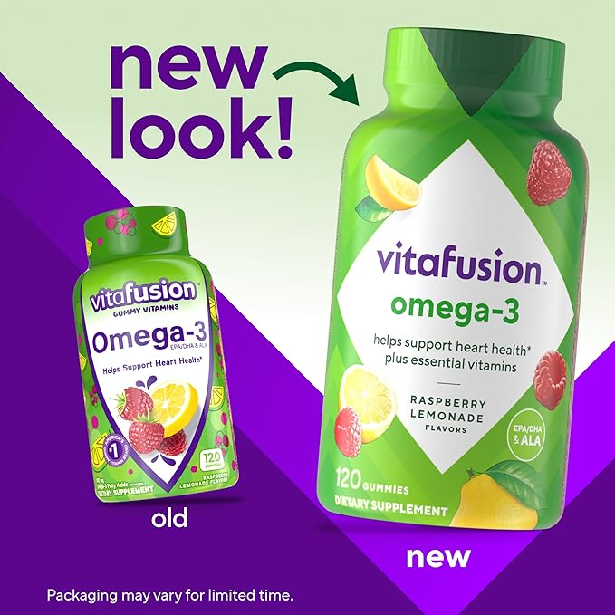 Vitafusion Omega-3 Gummy Vitamins, Berry Lemonade Vitamins(1) With 3 EPA/DHA 1 Vitamin 60 Day 120 Count