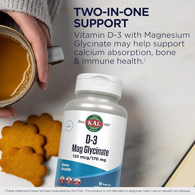 KAL Vitamin D3 & Magnesium Glycinate, 45 Servings, 90 VegCaps
