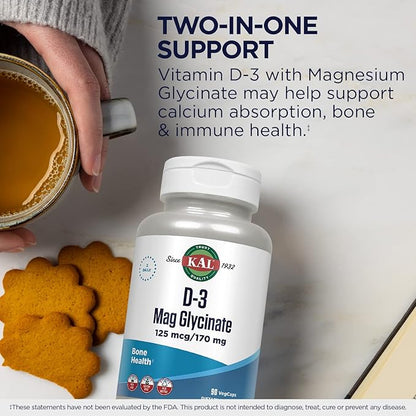 KAL Vitamin D3 & Magnesium Glycinate, 45 Servings, 90 VegCaps