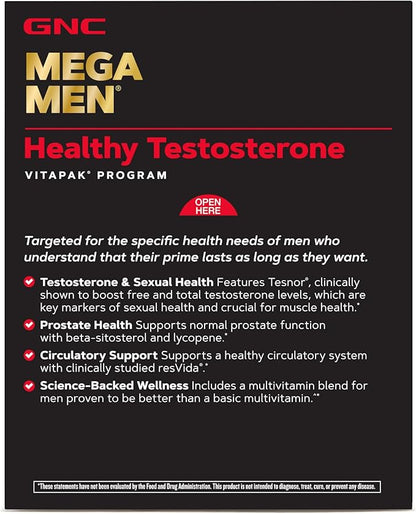 GNC Mega Men Healthy Testosterone Vitapak Program | 30 Servings