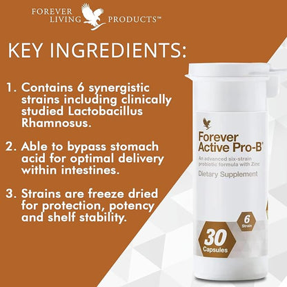 Forever Living - Forever Active Pro-B 8Billion CFU, 6 Synergistic 30 Capsules