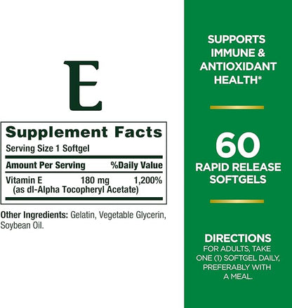 Nature's Bounty Vitamin E Pills and 400iu, Multi, 180 mg, 120 Count 1)