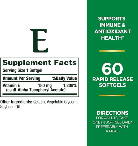 Nature's Bounty Vitamin E Pills and 400iu, Multi, 180 mg, 120 Count 1)