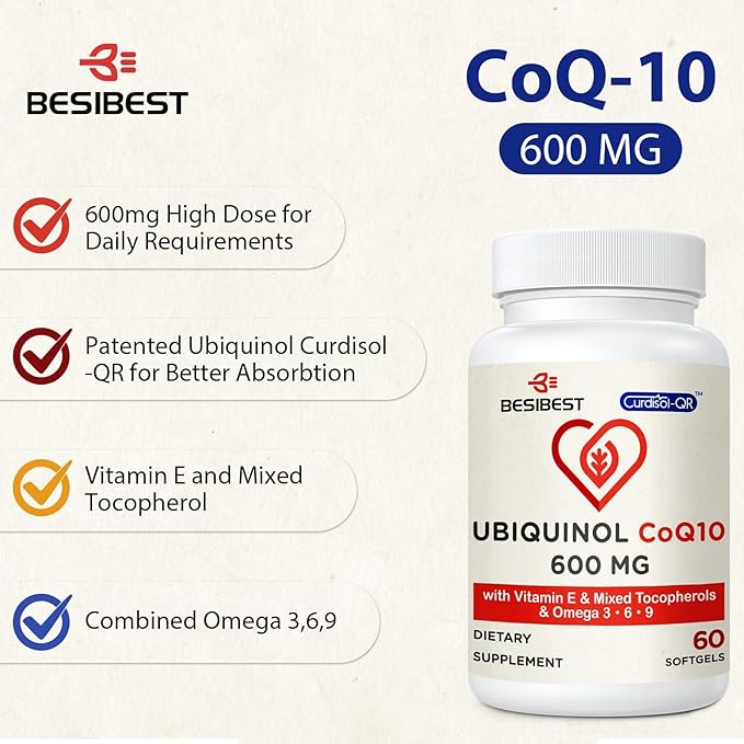 Ubiquinol CoQ10-600mg-Softgel, Active Form of Coq10 3, 6, 6, 9, 9, High Absorption-Coenzyme-Q10, Powerful 240 Count