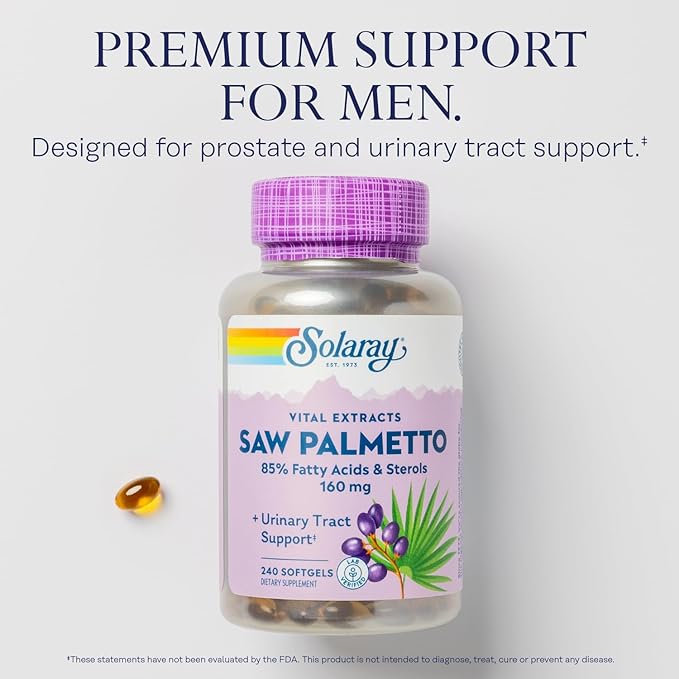 SOLARAY Saw Palmetto Extract 136 mg 60-Day Money-Back (240 Servings, 240 Softgels)
