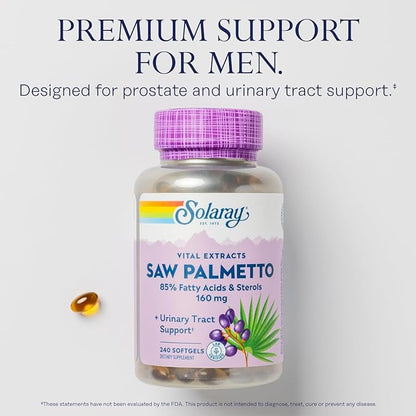 SOLARAY Saw Palmetto Extract 136 mg 60-Day Money-Back (240 Servings, 240 Softgels)