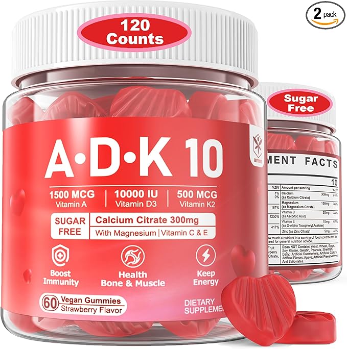 Vitamin A D3 K2 Gummies 5000IU 10,000 IU D3 with 10 Vitamin K2 MK-7 MK-7 500mcg 500mcg for 2Packs