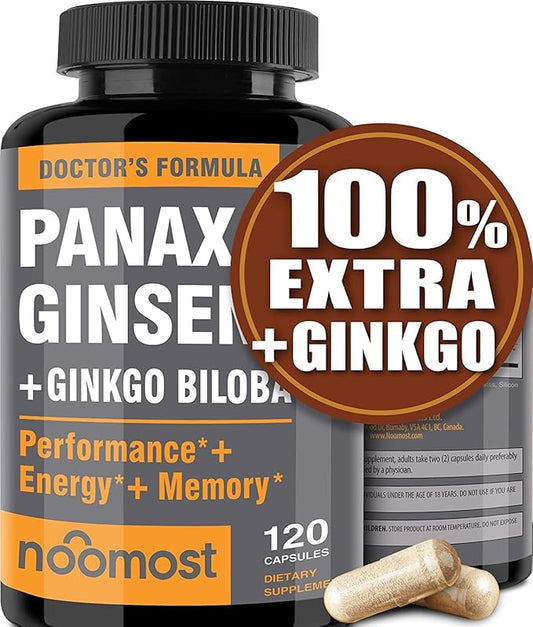 Authentic Korean Red Panax Ginseng + 120 Vegan 1000mg (10% (10% Ginsenosides) 60mg, Energy