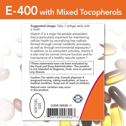 Now Foods Vitamin E-400 Mixed Tocopherols 100 Softgels
