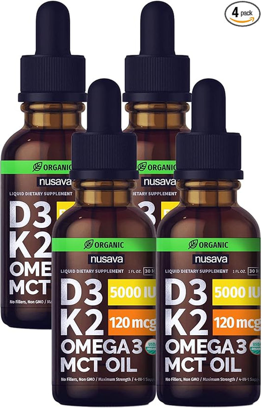 (4 Pack) Organic Vitamin D3 K2 3, 5000 5000 IU, 5000 IU, D3 for 4 Fl
