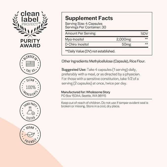 Myo-Inositol & D-Chiro Inositol Supplement For Women | Fertility Supplements & Healthy Hormone Balance For Women | Myo Inositol Powder Capsules For Ovarian Support | Ideal 40:1 Ratio | 30 Day Supply