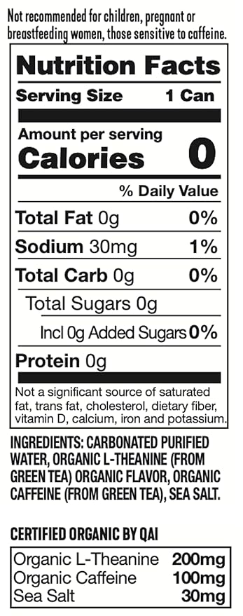 ARDOR ENERGY Sparkling Water White Peach 12 pack with 100mg Organic Caffeine from Green Tea & 200mg Organic L-Theanine (Focus & Calm). No Sugar. No Calories. Vegan. Gluten Free.