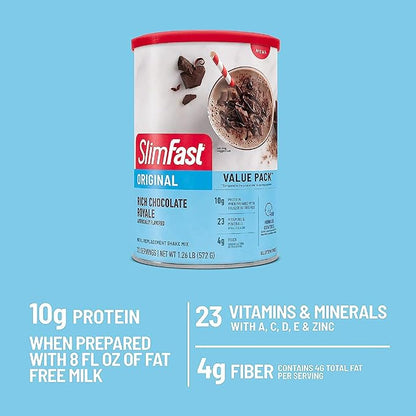 SlimFast Meal Replacement Powder, Original Rich 10g of 22 Servings