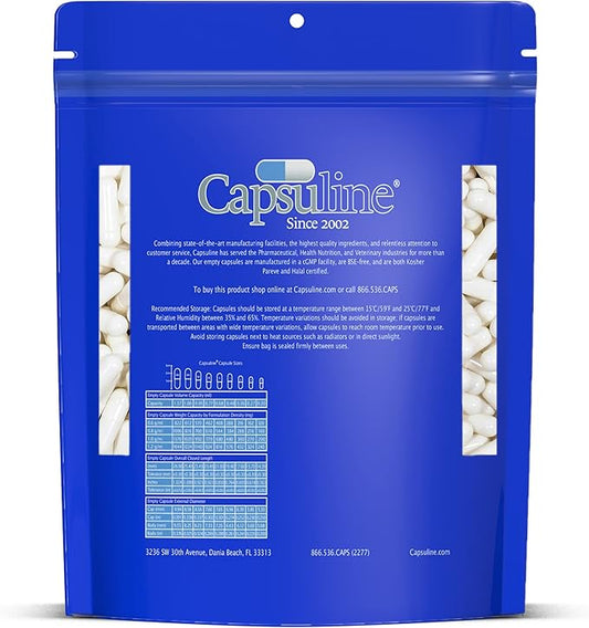 Capsuline Colored Size 00 Empty Vegan Capsules - 10000 Count - Empty Veggie Pill Capsules - DIY Vegetable Capsule Filling - Empty Caps - Kosher and Halal Certified - Non-GMO Certified (White)