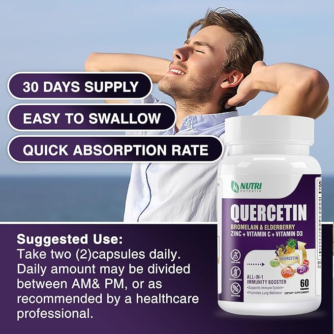 Quercetin with Bromelain, Quercetin 500mg Capsules, D3, Zinc 60 Capsules