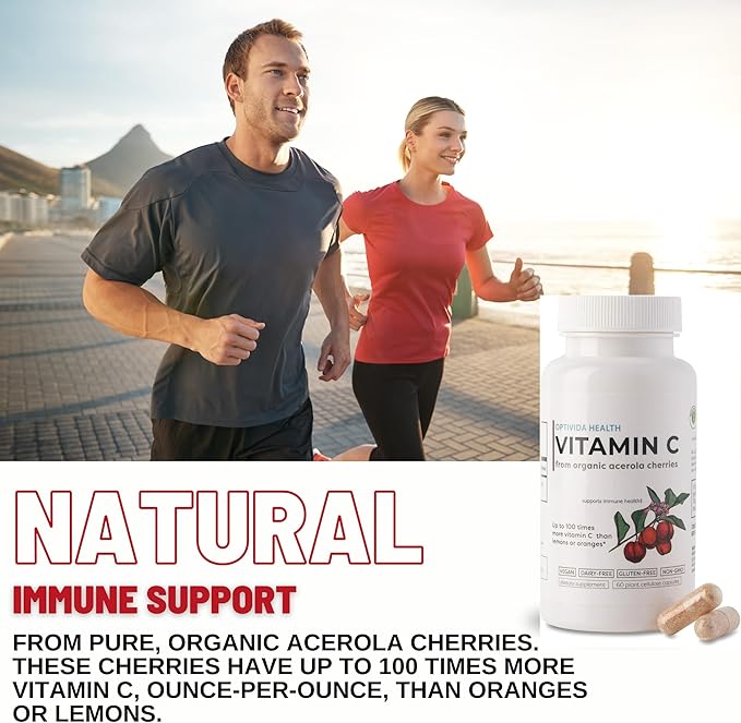 OPTIVIDA Vitamin C Plant-Based Complex: Natural 60 Serv.