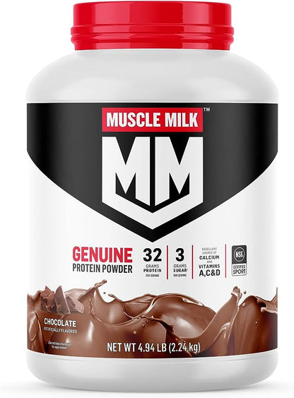 Muscle Milk Genuine Protein Powder, Chocolate, 4.94 Pound, 32 Servings, 32g Protein, 2g Sugar,