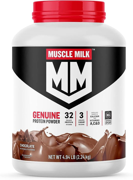 Muscle Milk Genuine Protein Powder, Chocolate, 4.94 Pound, 32 Servings, 32g Protein, 2g Sugar,