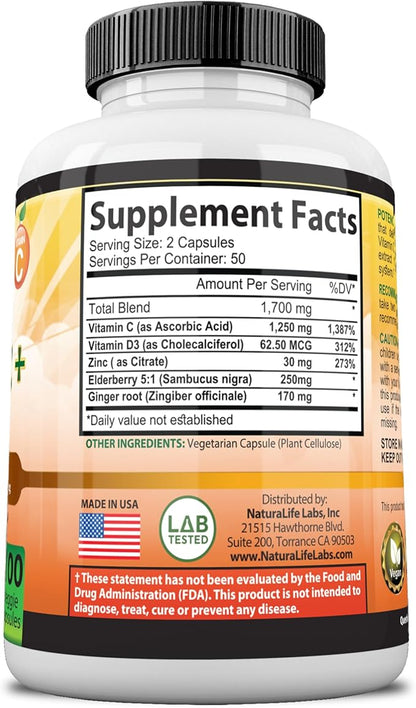 Vitamin C 1,700 MG with Vitamin D3, Zinc, 100 veggie