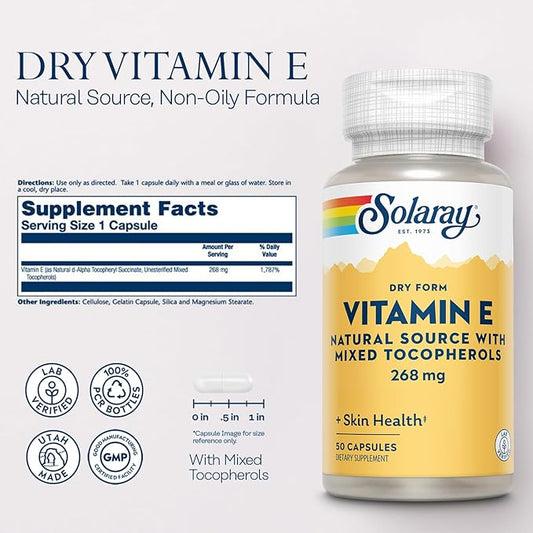 SOLARAY Vitamin E 400 IU (268mg), 60-Day Guarantee, 50 Servings, 50 Capsules