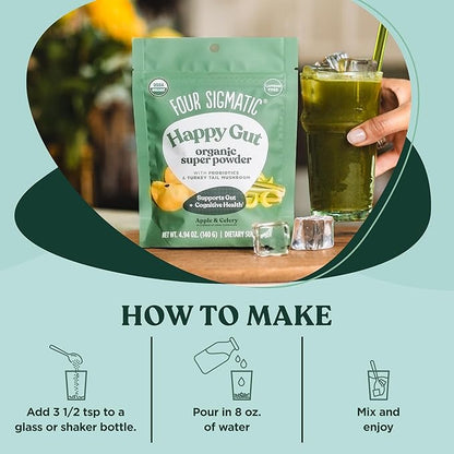 Four Sigmatic Organic Greens Powder | Greens Superfood Powder with Probiotics & Prebiotics | Super Greens with Moringa, Chaga & Turkey Tail | (4.94 oz.)