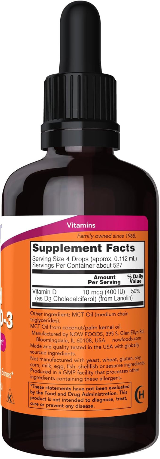 NOW Supplements, Liquid Vitamin D-3, Strong 2-Ounce (Pack 2)