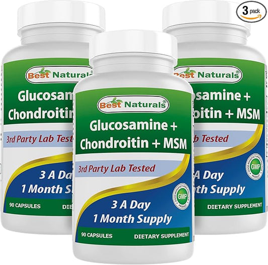 Best Naturals, Glucosamine Chondroitin MSM Supplements, 2600 mg 90 Capsules (90 Count 3))