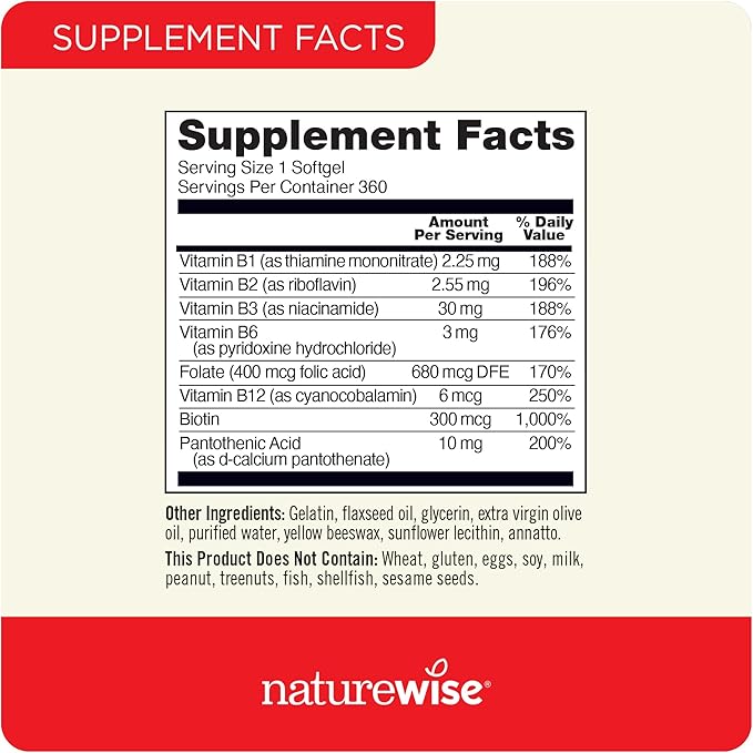 NatureWise Vitamin B Complex for Women B1 B2 B2 B3 B3 B6 B6 B12 B12 - 360 Softgels[1-Year Softgels[1-Year Supply]