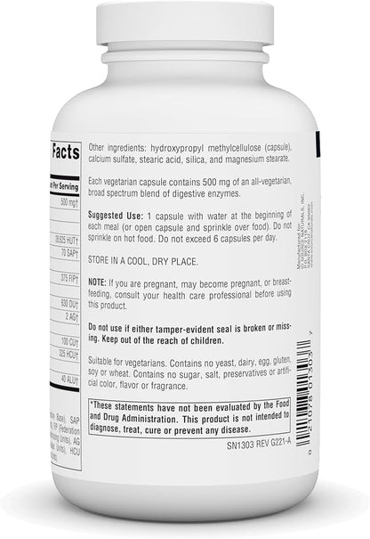 Source Naturals Essential Enzymes in Vegetarian 500 Mg 240 Capsules