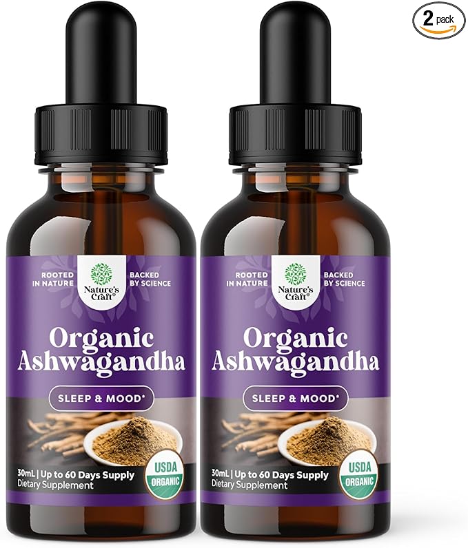 USDA Organic Ashwagandha Liquid Drops (2 Pack)