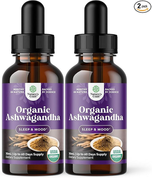 USDA Organic Ashwagandha Liquid Drops (2 Pack)