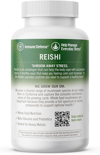 OM Mushroom Superfood Reishi Mushroom Capsules Supplement, Promotes Stress & Immune Support, 90 Count, 30 Days Supply