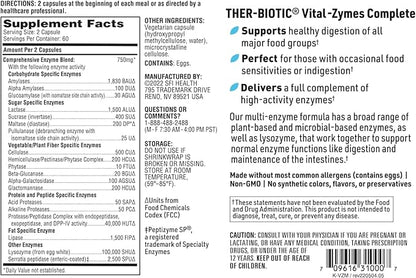 Klaire Labs Vital-Zymes Complete Digestive Enzymes 20 Active (120 Count 2 Pack)
