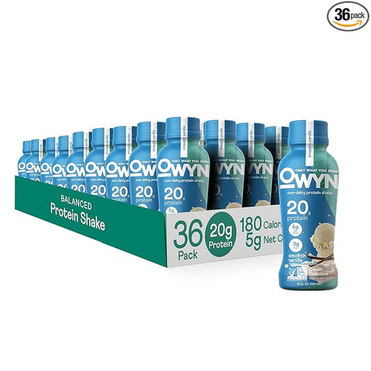 OWYN Only What You Need 100% Vegan Plant Based Protein Shake, Smooth Vanilla, 36 Pack, with 20g Plant Protein, Omega-3, Prebiotic supplements, Superfoods Greens Blend, Gluten-Free, Soy-Free, Non-GMO