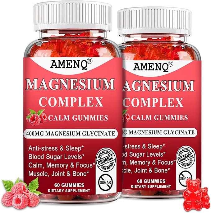 Organic Magnesium Glycinate 400mg Gummies,10-in-1 Magnesium D3 Plus 120-Ct