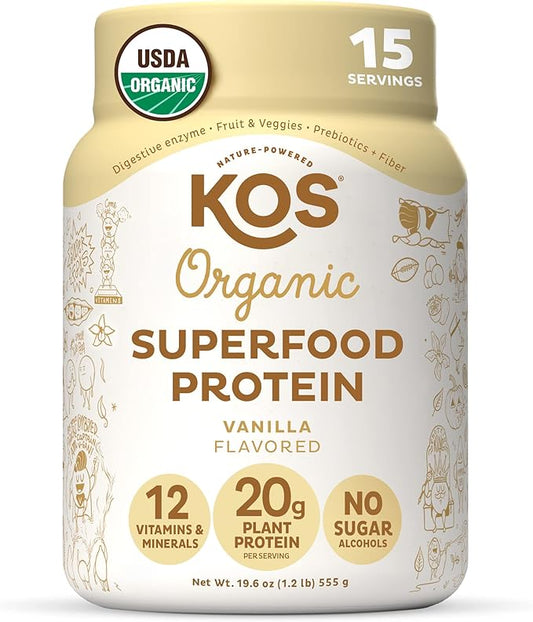 KOS Vegan Protein Powder Erythritol Free, Vanilla 15 Servings