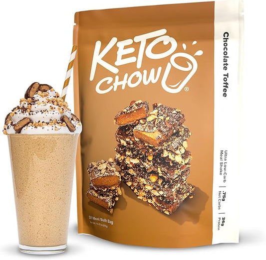 Keto Chow Chocolate Toffee | Keto Meal Replacement Shake | Nutritionally Complete | Low Carb | Delicious Easy Meal Substitute | You Choose The Fat | 21 Meal Bulk Pack
