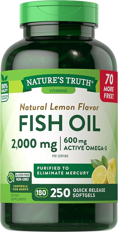 Nature's Truth Burpless Fish Oil Pills 2000 mg 600 mg 3 | 250 Softgels