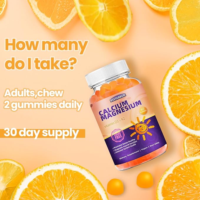 Calcium Magnesium Gummies 600mg Calcium,420mg Magnesium D3+K2 High (60 count)