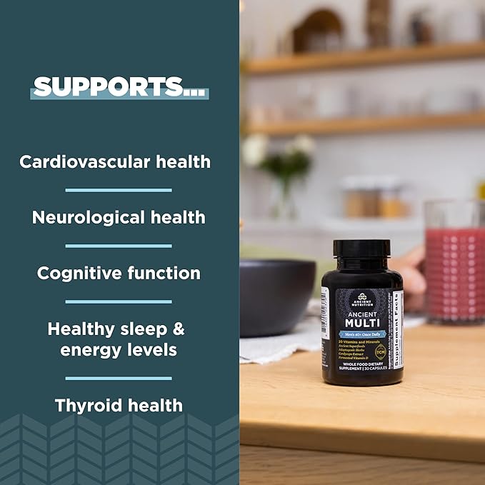 Multivitamin for Men by Ancient Nutrition, 40+ Once 30 Ct, K2, Supports