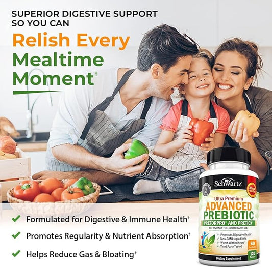 Prebiotics for Advanced Gut Health - Immune System Support & Dietary Fiber - Fuels Good Bacteria Growth to Promote Digestive Health - Gas & Digestion Support - Probiotics for Men & Women -120 Capsules
