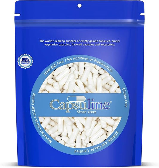 Capsuline Colored Size 00 Empty Vegan Capsules - 10000 Count - Empty Veggie Pill Capsules - DIY Vegetable Capsule Filling - Empty Caps - Kosher and Halal Certified - Non-GMO Certified (White)