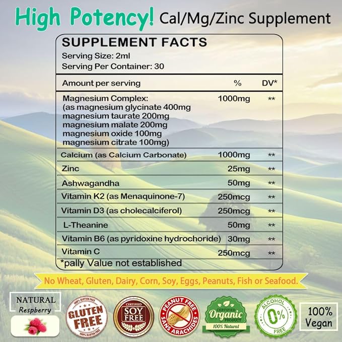 Calcium Magnesium Zinc D3 Supplement, Liquid 1000mg Magnesium 400mg with D3 K2 K2 C,