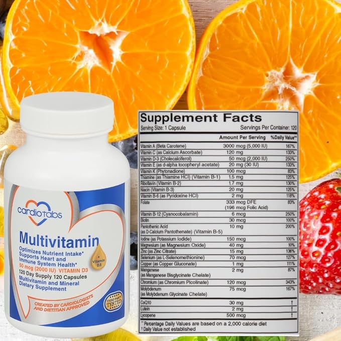 Multivitamin - Heart and Immunity Supplements 2000 IU D3, 120-Count 120-Count Bottle